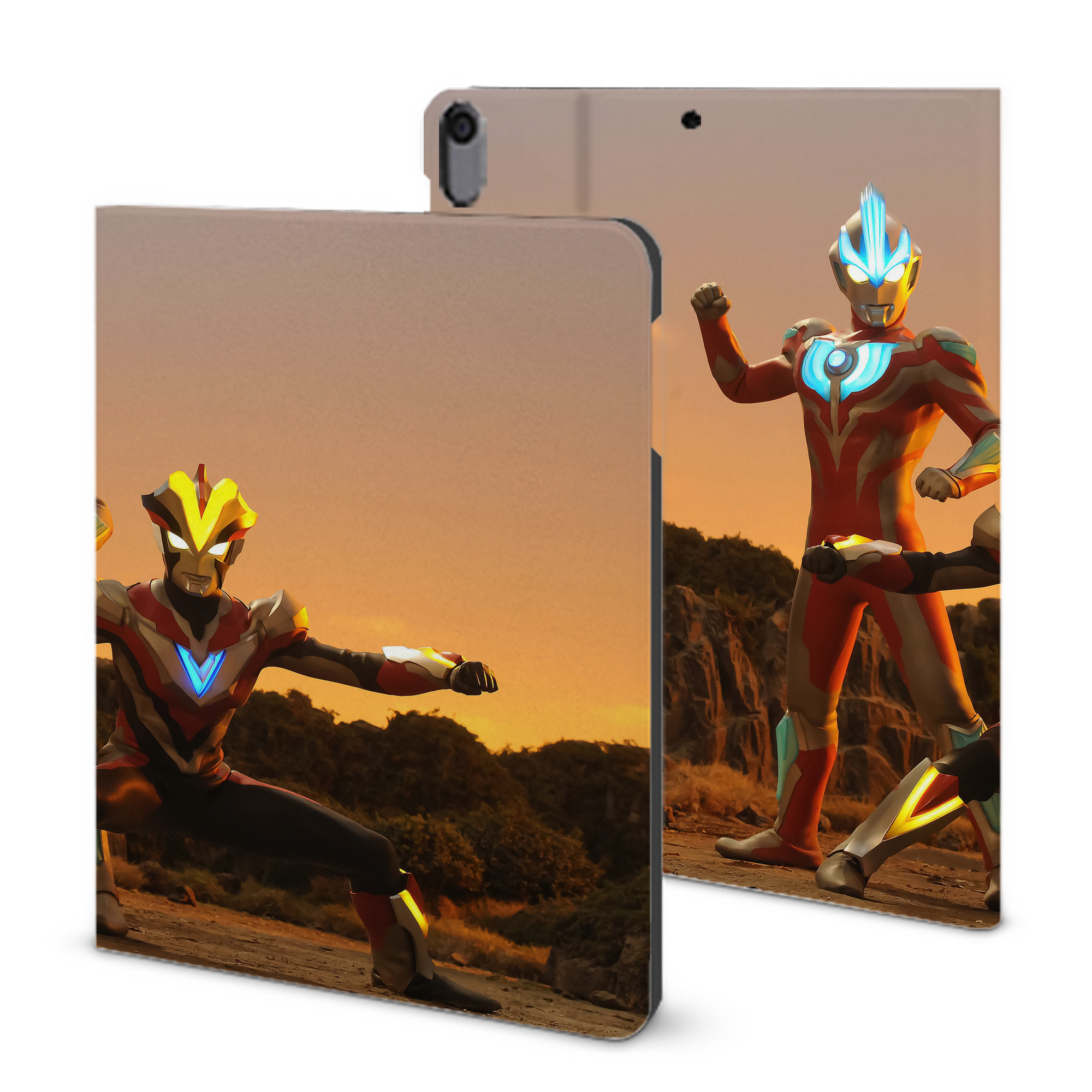 （画像用） ウルトラマン Ultraman IPad ケース ブック型 PUレザー TPU 耐衝撃 軽量 薄型 ペン収納なし 全面保護 IPad 各モデル対応